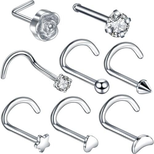 1Pc/lot Stainless Steel Fashion Nose Rings L Shape Nose Stud 20G Nose Screw Heart Moon Star Sun Anchor Body Piercing Jewelry
