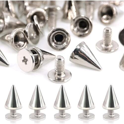 100 Pcs 9.5mm Punk Rivets Silver Cone Spikes Screwback Studs Tailor DIY Craft Cool Rivets Clothing Shoes Bag DIY Accessories New