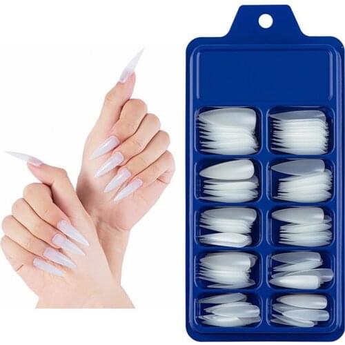100Pcs/Set Fake Nails French Full Cover False Nail Full-paste Pointed Fake Nail Solid Color Manicure Sticker Accessories