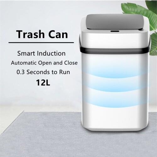 12L Smart Sensor Trash Can Automatic Induction Kitchen Waste Bin Bathroom Trash Can With Lid Home Dustbin Office Garbage Bucket