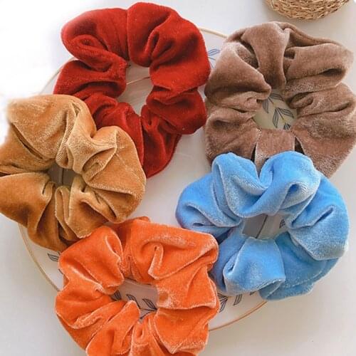 2021 Shiny Candy Color Vintage Velvet Scrunchies Solid Color Soft Warm Hair Accessories Hair Rope Elastic Hair Bands Rubber Band