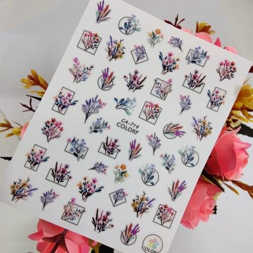 Watercolor Flower Lavender 3D Stickers for nails Design Self adhesive Nail Art Decoraciones Sliders Foil Manicure Accessories