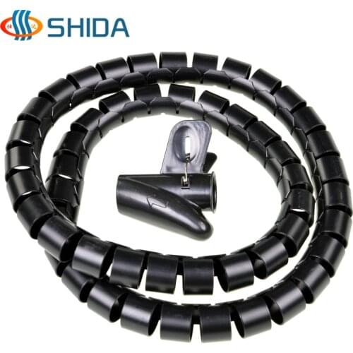 40mm Dia 3M 3 Color Cable Sleeve Spiral Wrapping PE Line Pipe Electrical Wire Cable Organizer Wrap w Wire Guide Clip