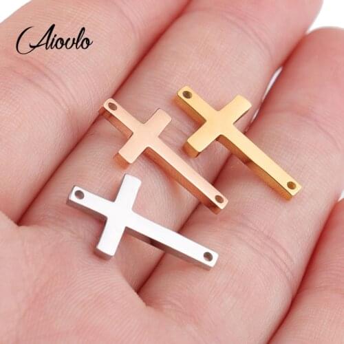 Aiovlo 5pcs/lot Stainless Steel Cross Bracelet Connectors Necklace Charms Pendant DIY Earring Jewelry Making Handcrafted