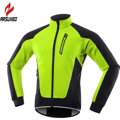ARSUXEO Reflective Mens Winter Thermal Warm Cycling Jacket Windproof Waterproof Cycling Clothing Bicycle Bike Jacket MTB Coat
