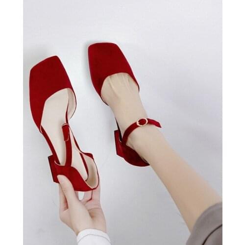 PXELENA Women Sandals 2019 Summer Block Med Heels Square Toe Ankle Strap Ladies Shoes Casual Office Cozy Shoes Plus Size 34-43