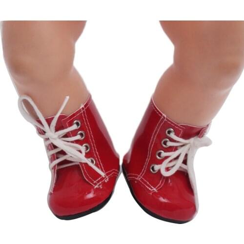 40-43 Cm Baby Boy Dolls Red Lace-up Boots American Newborn PU Shoes Toys Accessories Fit 18 Inch Girls Birthday Gift g32