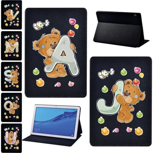 Tablet Folding Stand Case for Huawei MediaPad T3 8.0/T3 10 9.6/T5 10 10.1 Bear letters Series Pu Leather Protective cover+Stylus