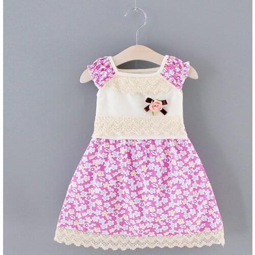 Lace Ruffle Dress Kid Clothes Girls Summer Dress Flower Print Princess Dresses Brooch Outfits Baby Girl Clothes Vestidos Платье