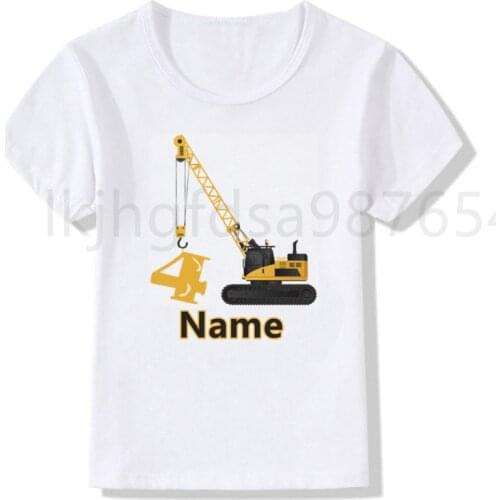 Crane construction birthday boy girl T-shirt excavator birthday shirt cool T-shirt cute childrens play clothes number 2-7