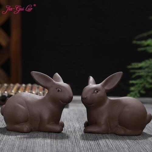 JIA-GUI LUO Tea Pet A Pair Rabbit Purple Clay Home Decor Tea Decoration Tea Pet Clay Tea Pet N023