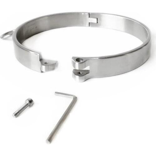 Stainless Steel Lock Neck Collar Restraint Choking Ring With Chain Metal Fetish Slave Necklace Bondage BDSM Sex Toys For Couples
