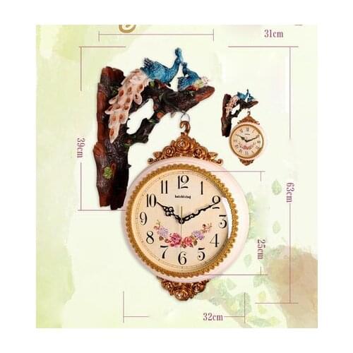 CREATIVE DECORATIVE PEACOCK CLOCK EUROPEAN DOUBLE WALL CLOCK LIVING ROOM CREATIVE FASHION ART DECORATIVE CLOCK MUTE DECORATIONS