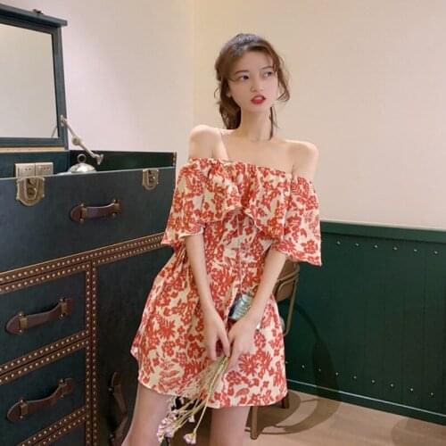 Summer Fashion Off-The-Shoulder Jumpsuit Women Casual Print Bow Picture Color Rompers