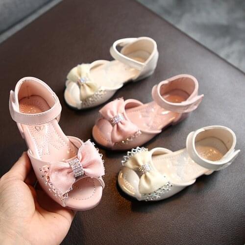 Baby Girl Fashion Cute Bowtie Rhinestone Sandals 1-6Y Toddler Kids Children Summer Casual Soft Sole Shoes For Wedding Party Show