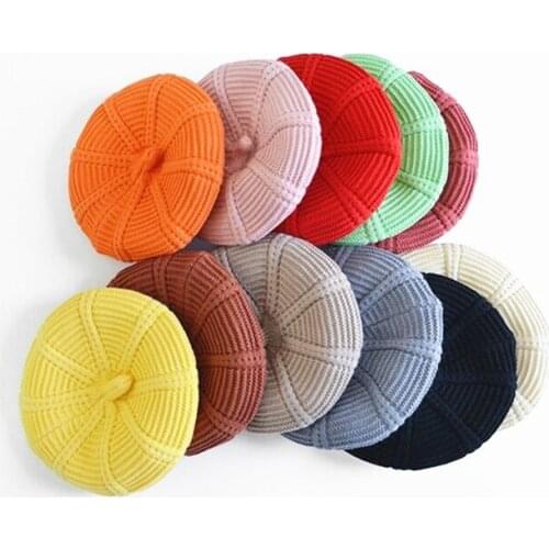 Fashion Striped kid girl crochet beret cap New baby child boy knitted cap Winter warm hat Bone gorros