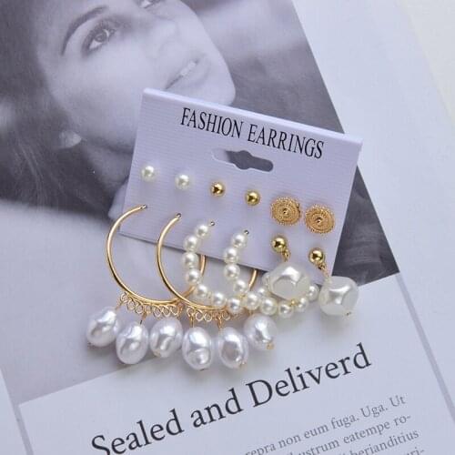 6 pairs/set Earrings for Women Earring Sets серьги 2021 тренд Korean Fashion Pearl Hoop Earrings aretes de mujer