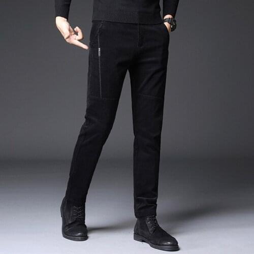 2021 New Winter Fashion Men Jeans Slim Fit Thick Velvet Casual Corduroy Pants Classical Fleece Smart Business Warm Pants Hombre