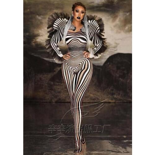 Opening dance Tight Jumpsuit Zebra print Women Stage costumes Bar dance