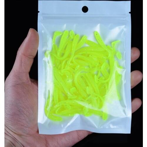 50pc/lot Luminous Paddle Tail Soft Grubs 0.6g 45mm Glow in Dark T Tail Lure Jig Head soft lure for bass Fishing Mandarin fishing