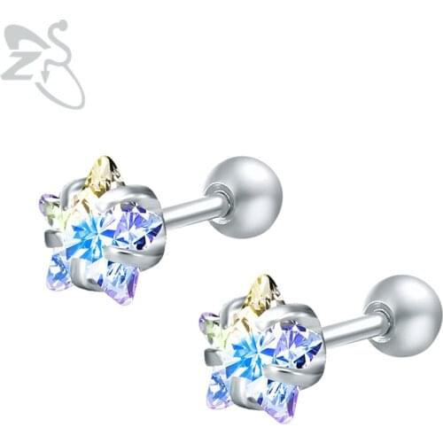 Shining Star Crystal Earrings Stud Piiercing Stainless Steel Ear Studs Cubic Zircon Earring Star Women Jewelry Pendientes Mujer