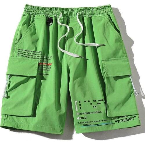 2021Brand Men Cargo Shorts Summer New Mens High Street Letter Casual Shorts Drawstring Pocket Knee Length Shorts Male