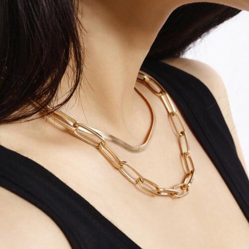 Fashion Double layer punk link gold chain pendant necklace punk necklaces for women jewelry 2020