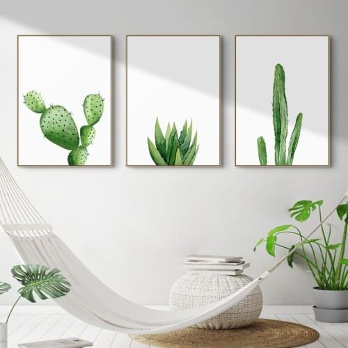 Nordic Decoration Green cactus Wall Art Canvas Poster and Print Canvas Painting Decorative Picture for Living Room Home Decor