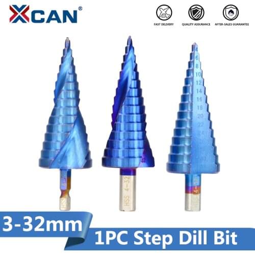 XCAN HSS Step Drill Bit 1pc 3-12/4-12/4-20/4-32 Nano Blue Coated Core Hole Drilling for Wood/Metal Cone Drill Bit