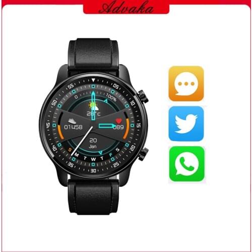 Advaka Smart Watch Full-Touch Screen Heart Rate Blood Pressure Monitor Bluetooth Leather Smartwatch For Men Women