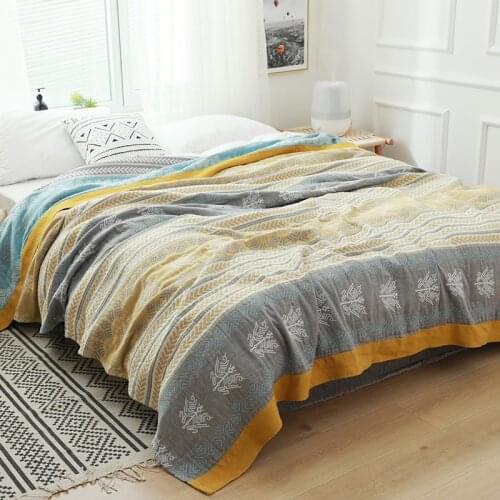 100% Cotton Vintage Muslin Blanket Bed Leaf Design Sofa Travel Breathable Large Soft Throw Blanket Para Summer Blanket