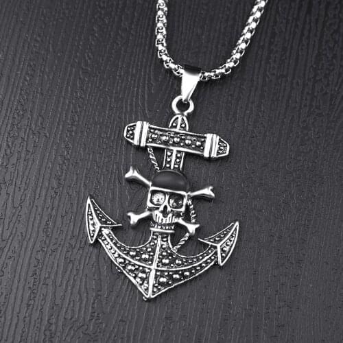 Vintage Crowe Stainless Steel Cross Skull Necklace Accessory and American Creative Retro Locomotive Pirate Ship Anchor Pendant