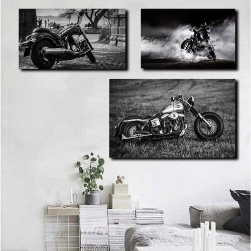 Racing Motorcycle Bike Black White Vintage Art Canvas Poster Painting Oil Wall Picture Print Home Bedroom Decoration Wallpaper