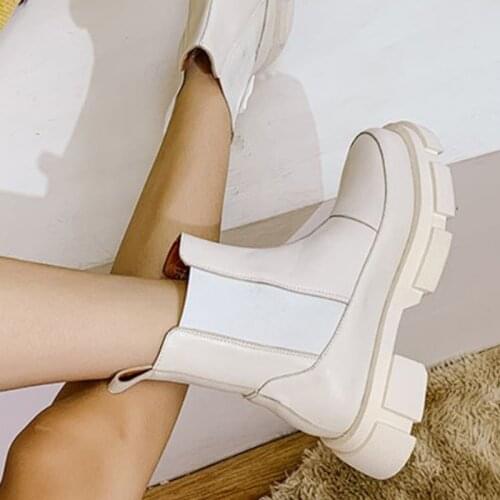 RIZABINA Ins Real Leather Women Ankle Boots Fashion Platform Warm Fur High Heel Winter Shoes Woman Casual Footwear Size 35-42