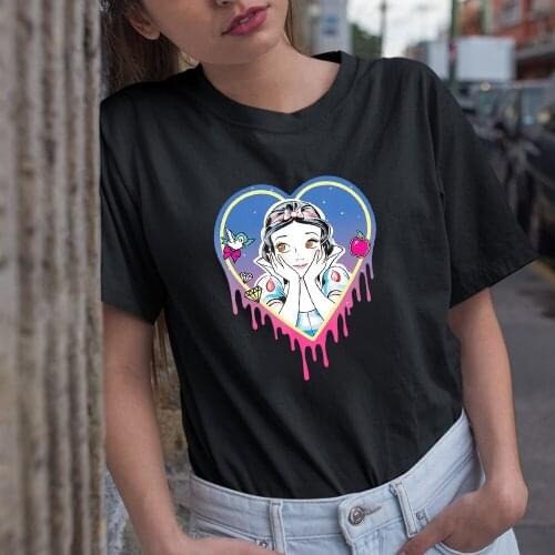 Harajuku Women T-shirts Kawaii Disney Dropship Princess O-neck Pattern Snow White Summer New Products Short Sleeve Comfort Trend