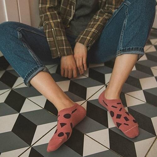 Womens Short Socks Harajuku Hidden Socks Cotton Animal Wave Point Zebra Pattern Camouflage Boat Socks Cartoon Pattern Low Cut