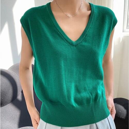 2021 New Summer Elegant Female Gilet V Neck Loose Fashion Solid Color Women Vest Casual High Quality Ladies Waistvest T180