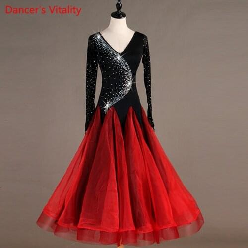 2021 V-neck Ballroom Dress Womans Dresses Dance Hall Diamond Dance Dress Waltz Modern Dance Tango Color Matching Dress
