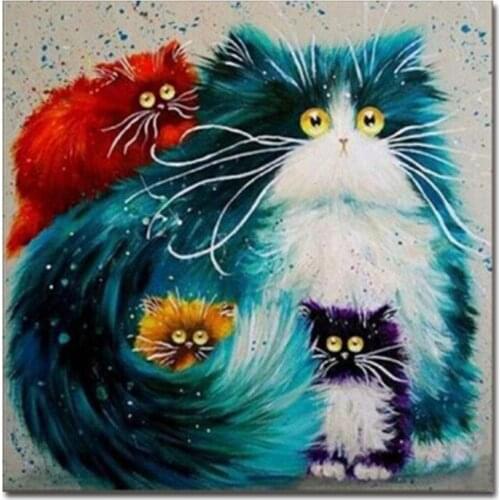 Animal Oil Painting Modern Art on Canvas Colorfull Cats Painting for Home Decor High Quality 100% Hand Painted Vertical