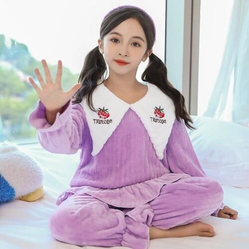 2021 Winter Pajamas For Kids Flannel Warm Sleepwear Girls Loungewear Coral Fleece Children Pijama Homewear Child Pyjama Suit