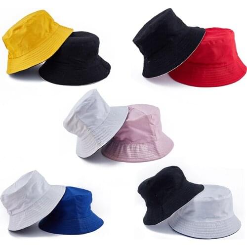 1Pc New Unisex Sun Hats Women Summer Double Side Bucket Hat Men Pure Color Panama