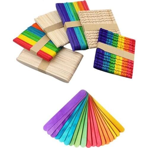 100piece/Set Natural Wood Ice Cream Sticks Art Ice Cream Tools Colored Wooden Popsicle Sticks Kids DIY Hand Crafts