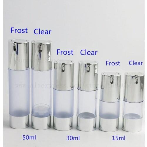 12pcs Refillable Airless Pump bottles 15ml 30ml 50ml silver Mini Portable Vacuum Cosmetic Treatment Pump Travel bottle
