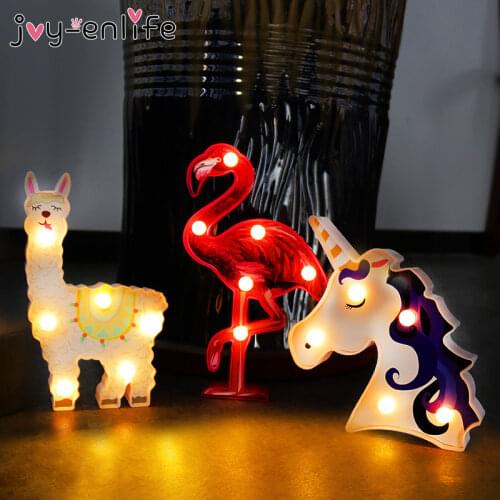18/19/22cm LED Night Lights Flamingo Alpaca Unicorn Lamp LED 3D Painted Lamp Kids Gifts Bedroom Home Decor Unicorn Table Lights
