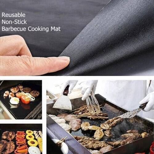 2-10PCS Glass Fiber Non-Stick BBQ Grill Mat Pad Sheet Set Portable Easy Clean High Temperature Bakeware Outdoor BBQ Accessories