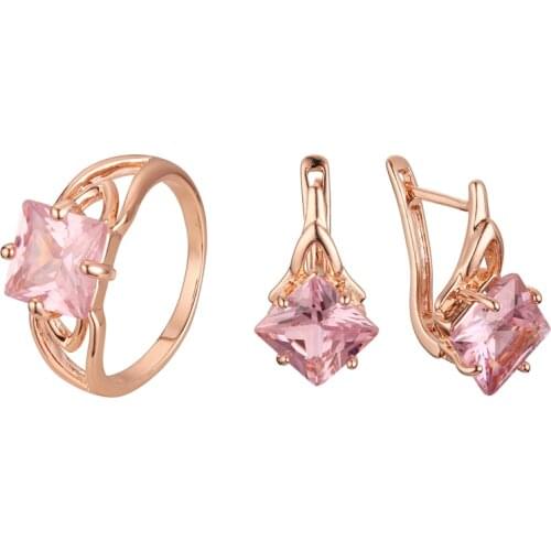 2021 New Arrival Women Jewelry Set OL 585 Gold Color Jewelry Accessories Fashion Pink Stone Ring Jewelry Set Anniversary Gift