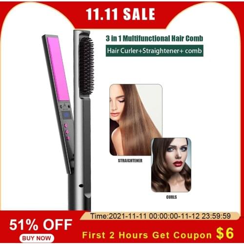 3 in 1 Multifunctional Hair Straightener Hair Curler Fast Warm-up Thermal Professional Tourmaline Ceramic Heating Plate For Wome