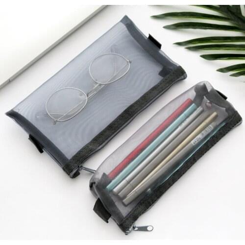 6@#1Pcs Fashion Storage Bag Pencil Case Mesh Pencil Bag for Kids Girls Gift Office School Supplies Stationery Nylon Pencilcase