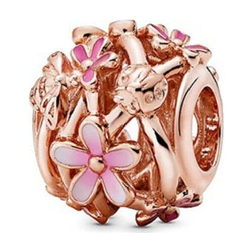 Authentic 925 Sterling Silver Bead Fashion Pink Daisy Hollow Ladybug Beads Fit Original Pandora Bracelet For Women Diy Jewelry