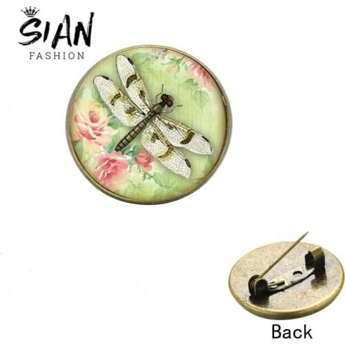SIAN Vintage Dragonfly Brooches for Women Cute Painting Crystal Glass Round Insect Brooch Collar Pin Dress Coat Bag Accessories
